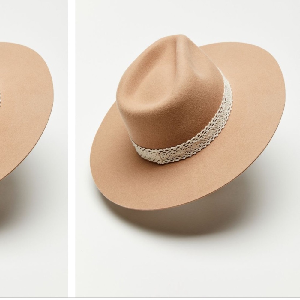UO Ribbon Trim Flat Brim Felt Fedora